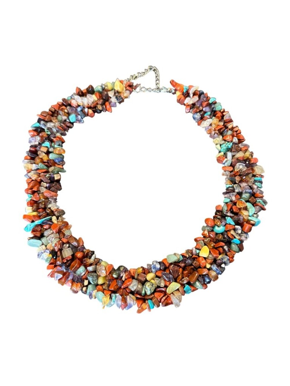 Natural Stone Chip Collar Statement Bib Necklace Vibrant Multicolor Southwestern
